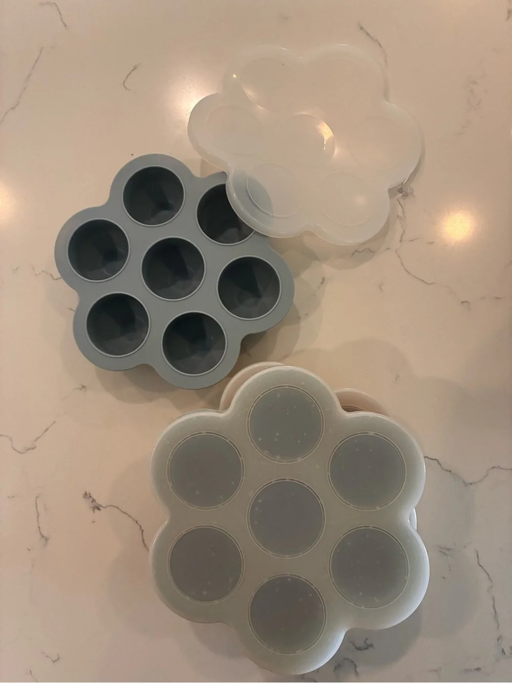 Silicone Flower Snack Mold Trio - Olive, Dusty Blue, Peach